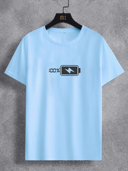 Mens Cotton Sticker Printed T-Shirt TTMPS90 - Light Blue