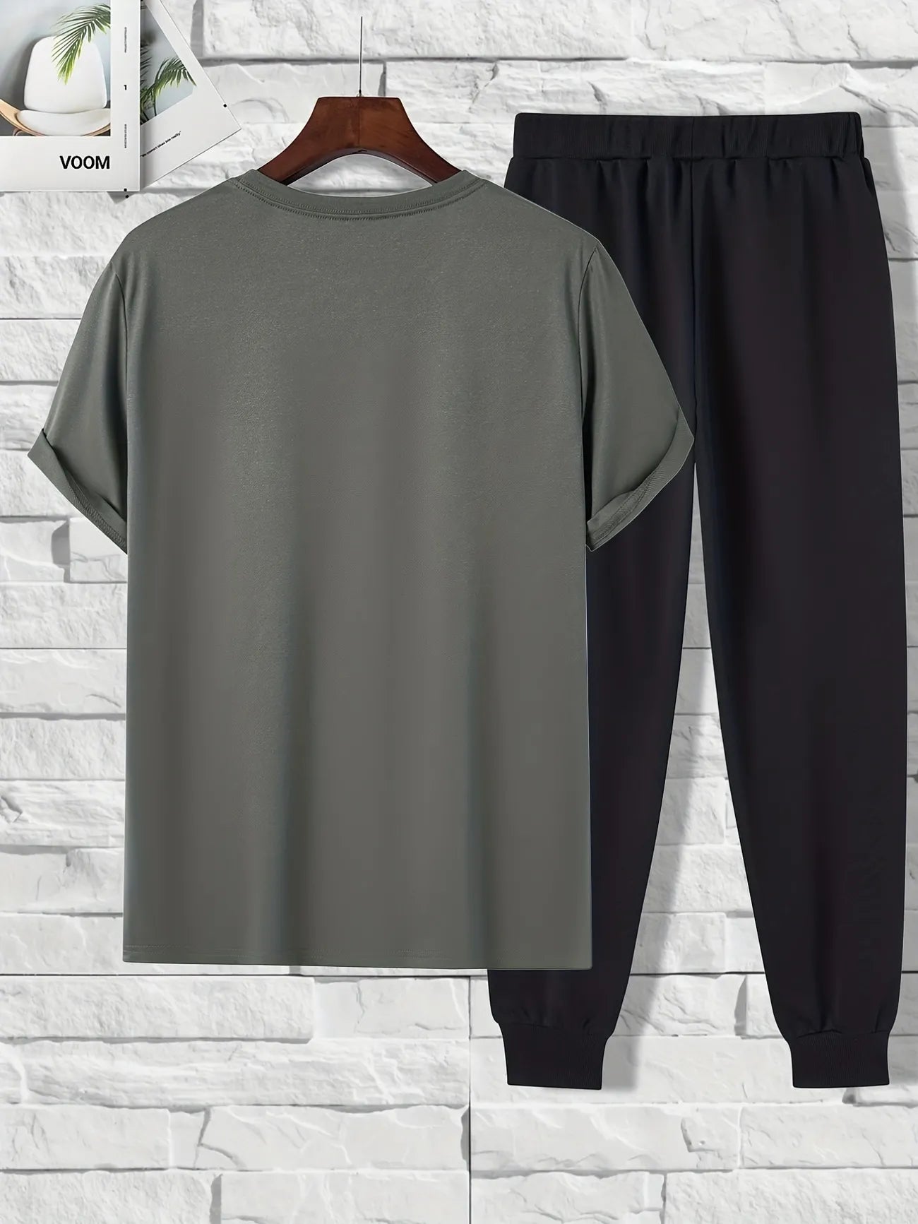 Mens Summer Pants + T-Shirt Set - TTMSTS1 - Charcoal Black