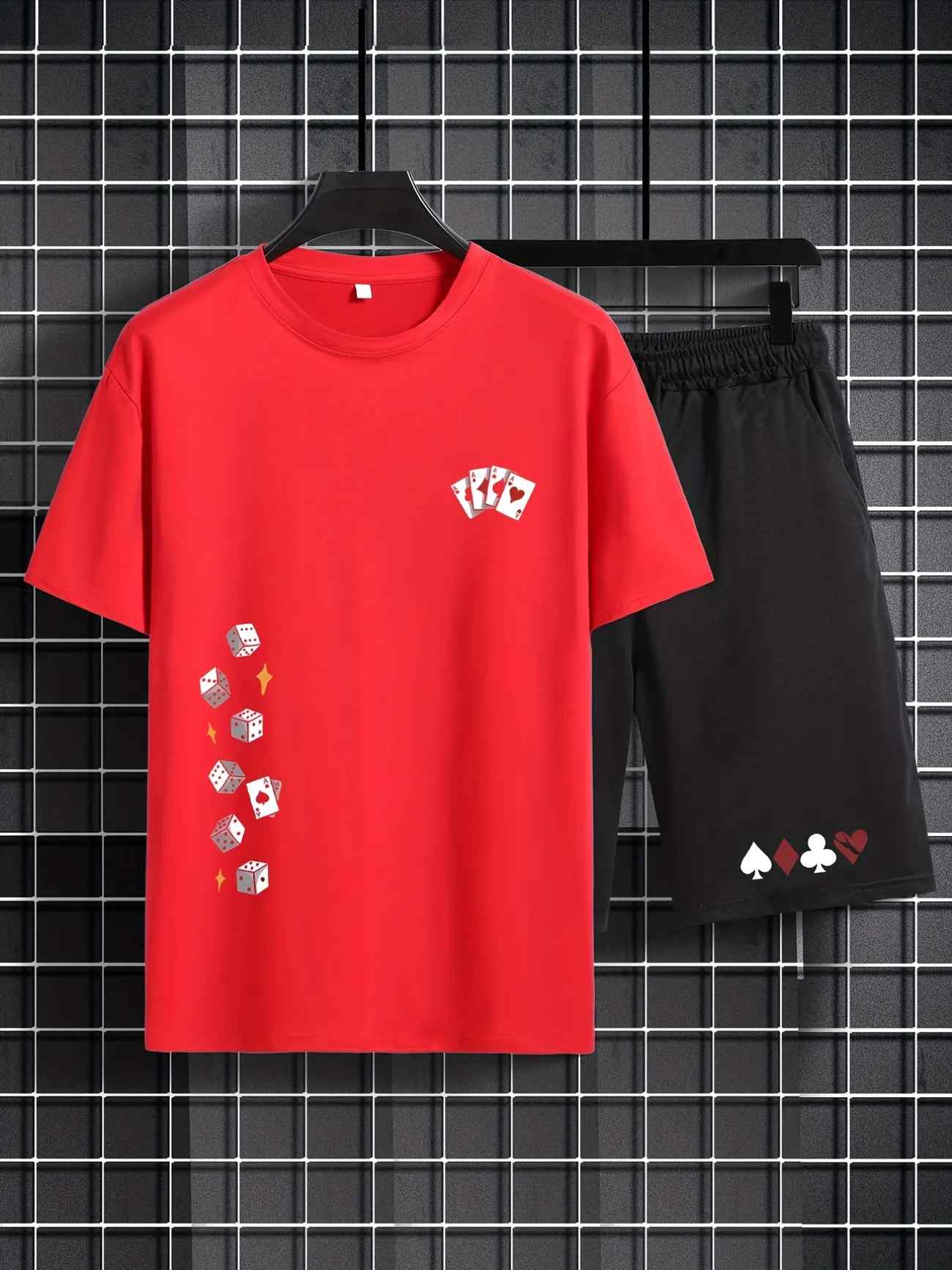 Mens Summer Shorts + T-Shirt Set - TTMSS149 - Red Black