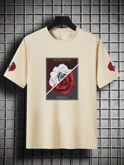 Mens Cotton Sticker Printed T-Shirt by Tee Tall TTMPS104 - Cream