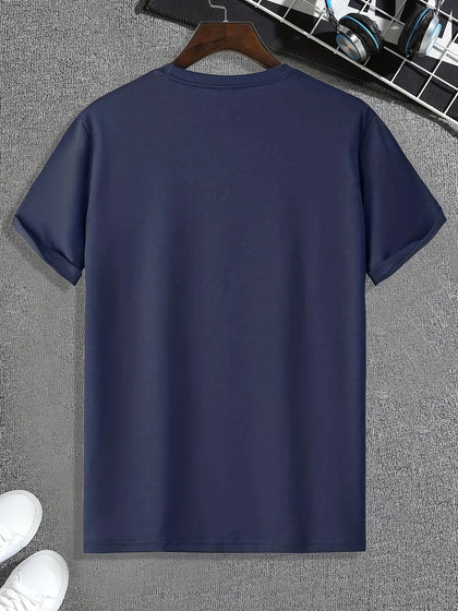 Mens Cotton Sticker Printed T-Shirt TTMPS84 - Navy Blue