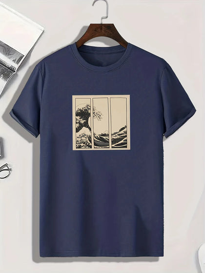 Mens Cotton Sticker Printed T-Shirt TTMPS99 - Navy Blue