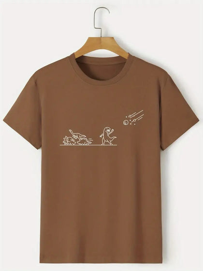 Nine Zero Dinosuar Printed NZMT42 T-Shirt - Brown