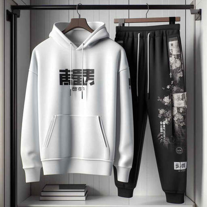 Mens Hoodie and Pants Set by Tee Tall - MHPSTT41 - White Black