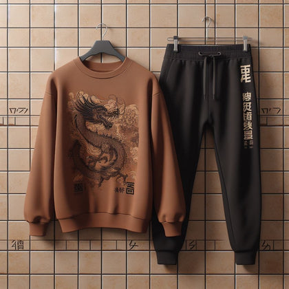 Mens Sweatshirt and Pants Set by Tee Tall - MSPSTT89 - Brown Black