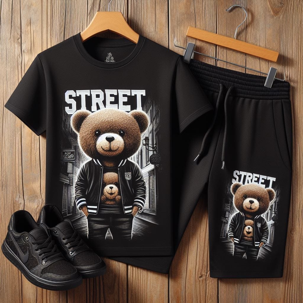 Mens Summer Shorts + T-Shirt Set by Tee Tall - TTMSS184 - Black Black