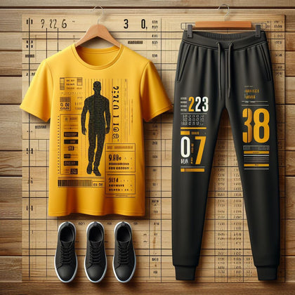 Mens Pants + T-Shirt Printed Set by Tee Tall - TTMPTZS13 - Yellow Black