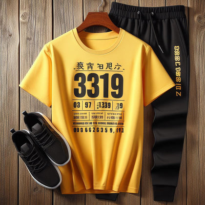 Mens Pants + T-Shirt Printed Set by Tee Tall - TTMPTZS14 - Yellow Black