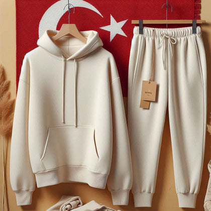 Womens 2 Piece CORE Winter Hooded Co Ord Set MWCWHS1 - Cream