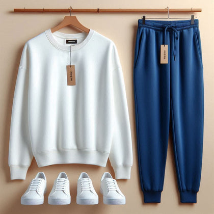 Womens 2 Piece CORE Winter Sweatshirt Co Ord Set MWCWSS1 - White Royal Blue