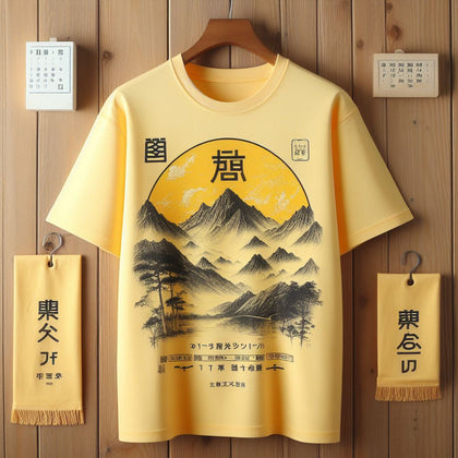Mens Cotton Sticker Printed T-Shirt by Tee Tall TTMPS118 - Yellow