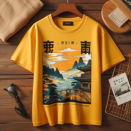Mens Cotton Sticker Printed T-Shirt by Tee Tall TTMPS119 - Yellow