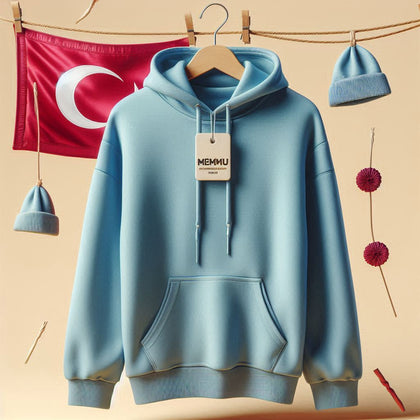 Womens Memnu Cotton Fleece Pullover CORE Hoodie - Light Blue