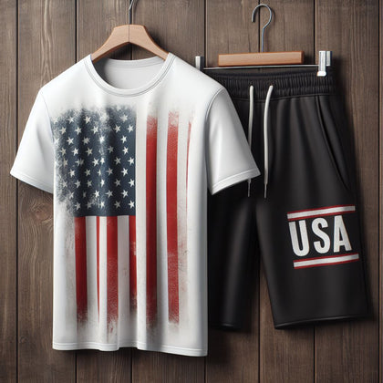 Mens Summer Shorts + T-Shirt Set by Tee Tall - TTMSS196 - White Black