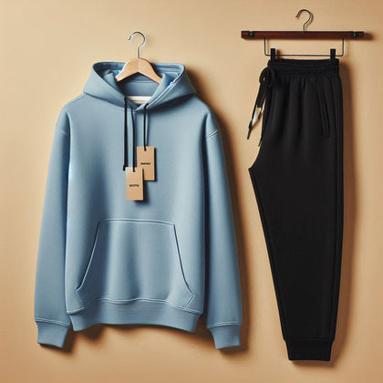 Mens Plain Hoodie and Pants Set by Memnu - MEMHOPS1 - Light Blue Black