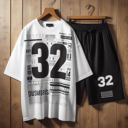 Mens Summer Shorts + T-Shirt Set by Tee Tall - TTMSS195 - White Black