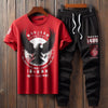 Mens Pants + T-Shirt Printed Set by Tee Tall - TTMPTZS12 - Red Black