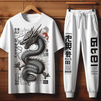 Mens Pants + T-Shirt Printed Set by Tee Tall - TTMPTZS23 - White White