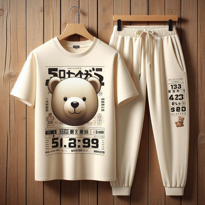 Mens Pants + T-Shirt Printed Set by Tee Tall - TTMPTZS21 - Cream Cream