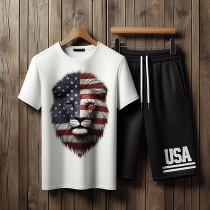 Mens Summer Shorts + T-Shirt Set by Tee Tall - TTMSS197 - White Black