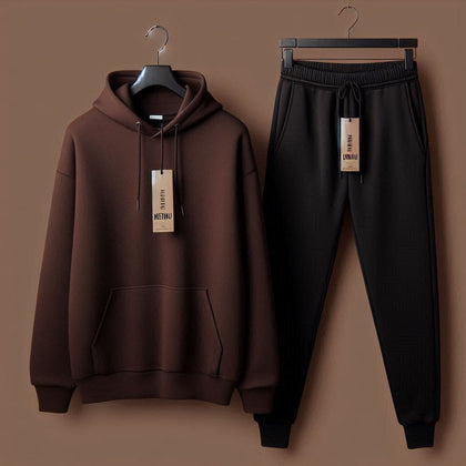 Mens Plain Hoodie and Pants Set by Memnu - MEMHOPS1 - Brown Black