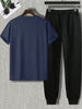 Mens Summer Pants + T-Shirt Set - TTMSTS7 - Navy Blue Black