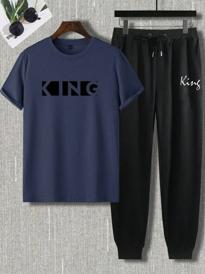 Mens Summer Pants + T-Shirt Set - TTMSTS7 - Navy Blue Black