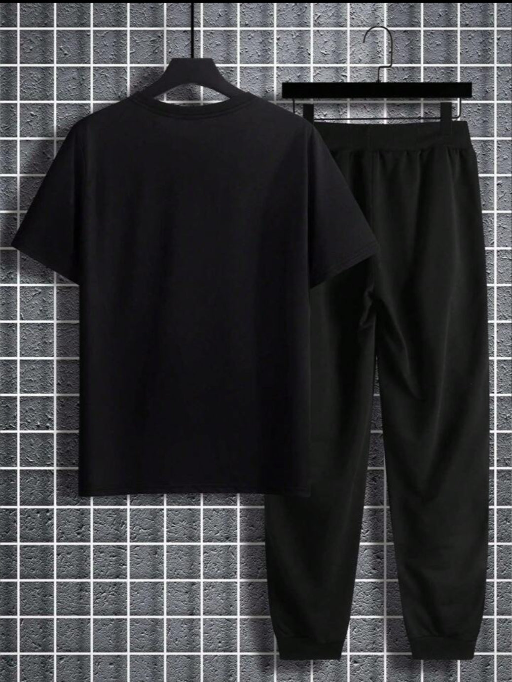 Mens Summer Pants + T-Shirt Set - TTMSTS9 - Black Black