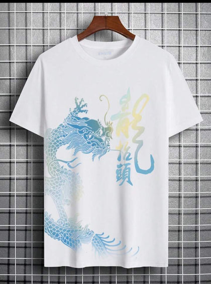 Nine Zero Dragon Text Printed NZMT2 T-Shirt - White