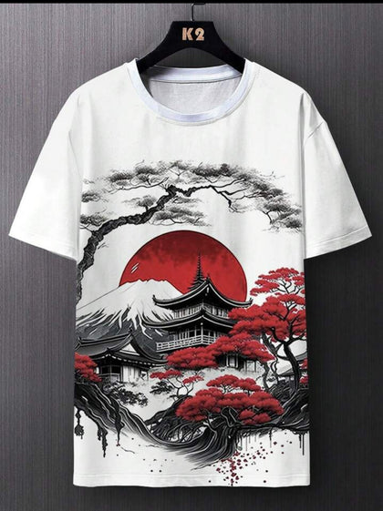 Nine Zero Dragon Japanese Scene Printed NZMT3 T-Shirt - White