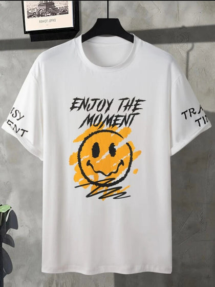 Nine Zero Dragon Smile Emoji Printed NZMT4 T-Shirt - White