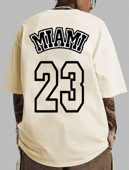 Nine Zero Miami 23 Front Back Printed NZMT5 T-Shirt - Cream