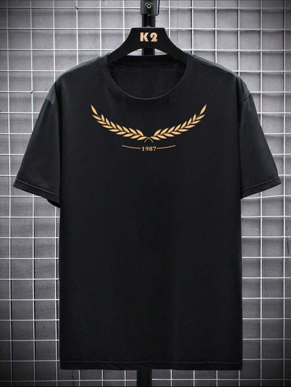 Nine Zero Text and Crown Printed NZMT16 T-Shirt - Black