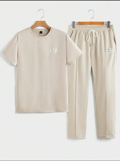 Mens Pants + T-Shirt Printed Set by Nine Zero - NZMPSET1 - Cream