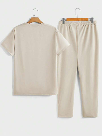 Mens Pants + T-Shirt Printed Set by Nine Zero - NZMPSET1 - Cream