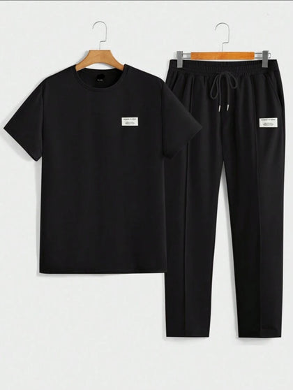 Mens Pants + T-Shirt Printed Set by Nine Zero - NZMPSET1 - Black