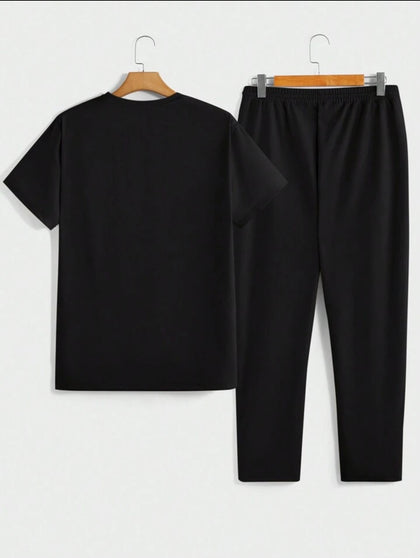 Mens Pants + T-Shirt Printed Set by Nine Zero - NZMPSET1 - Black