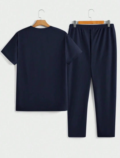 Mens Pants + T-Shirt Printed Set by Nine Zero - NZMPSET1 - Navy Blue