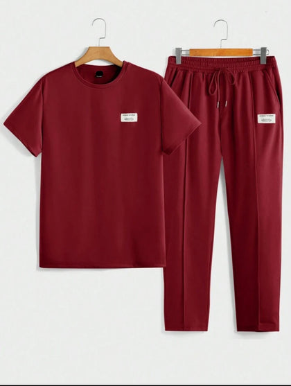 Mens Pants + T-Shirt Printed Set by Nine Zero - NZMPSET1 - Maroon