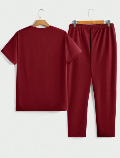 Mens Pants + T-Shirt Printed Set by Nine Zero - NZMPSET1 - Maroon