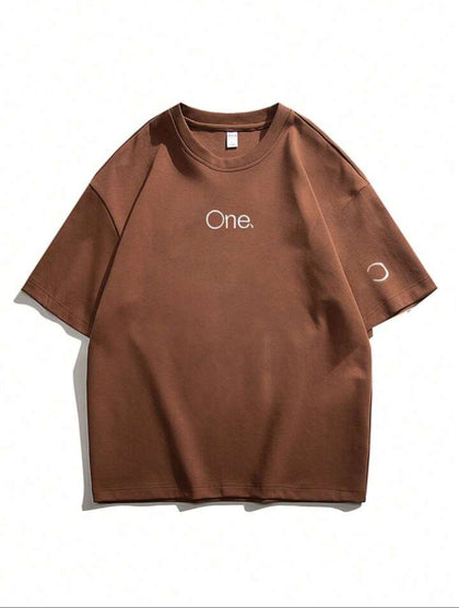 Nine Zero C Drop Shoulder Printed NZMT34 T-Shirt - Brown