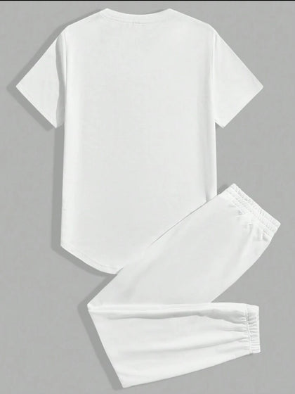 Mens Pants + T-Shirt Printed Set by Nine Zero - NZMPSET2 - White