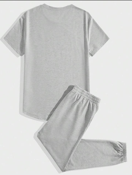 Mens Pants + T-Shirt Printed Set by Nine Zero - NZMPSET2 - Grey