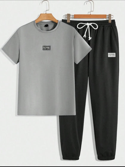 Mens Jogger Pants + T-Shirt Set by Nine Zero - NZMPRIPP1 - Grey Black