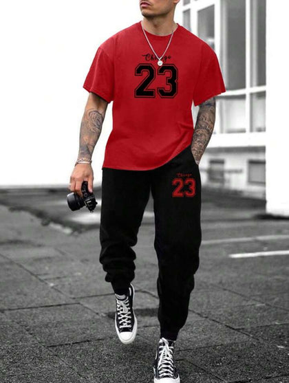 Mens Jogger Pants + T-Shirt Set by Nine Zero - NZMPRIPP3 - Red Black