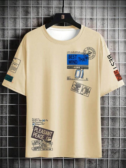 Nine Zero Stickers Printed NZMT11 T-Shirt - Cream