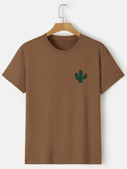 Nine Zero Cactus Printed NZMT40 T-Shirt - Brown