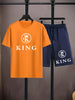 Mens Summer Shorts + T-Shirt Set - TTMSS161 - Orange Navy Blue