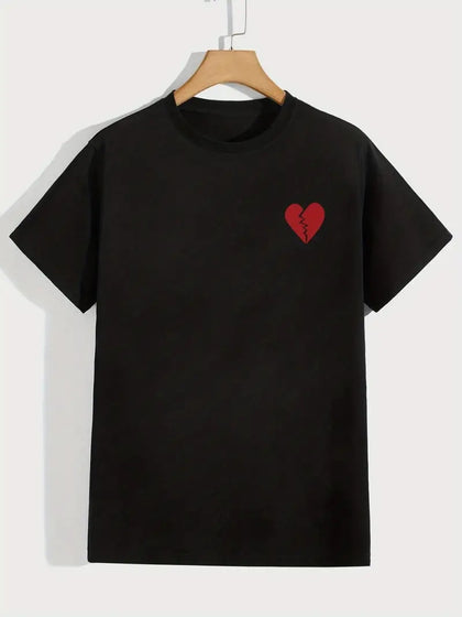 Nine Zero Heart Printed NZMT43 T-Shirt - Black