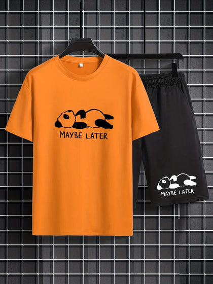 Mens Summer Shorts + T-Shirt Set - TTMSS151 - Orange Black